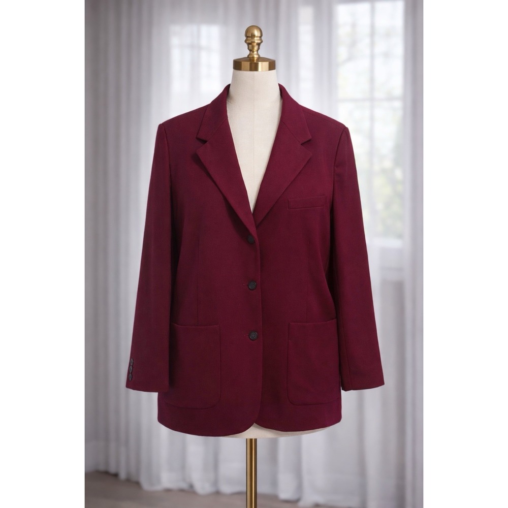 Eddie Bauer Blazer Deep Red Wool Cashmere Blend Single Breasted Jacket Vtg Sz M